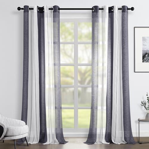 Topfinel Tende per Interni Soggiorno Camera da Letto Cameretta Bimbo Voile Semitrasparenti Righe Con Occhielli Strisce Decorativi Per Tenda Finestra Balcone Casa 2 Pannelli 140x260cm Grigio